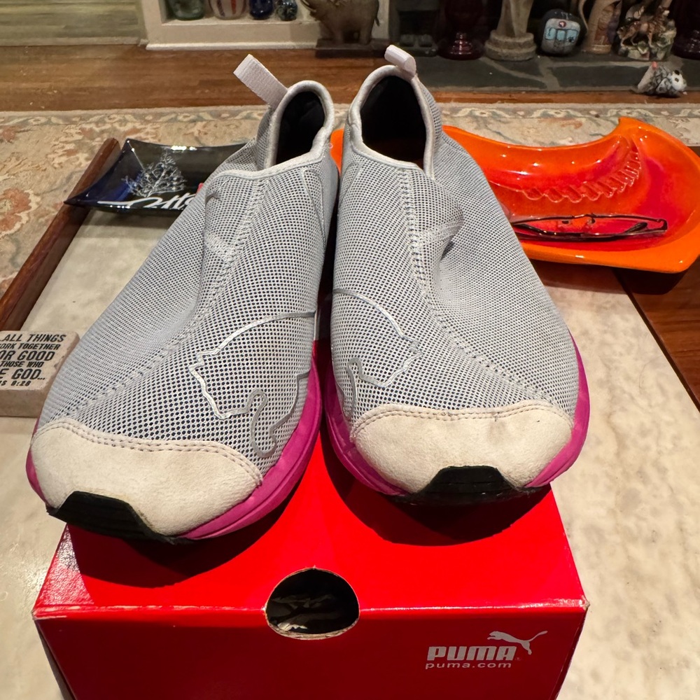 Puma Gray and Pink Slip-On Sneakers